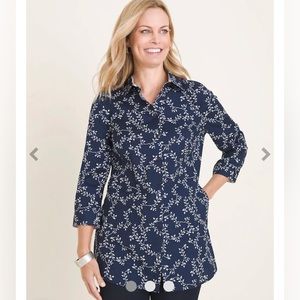 Chico’s No-Iron Cotton-Blend Vine-Print Stain Shield Pocket Tunic